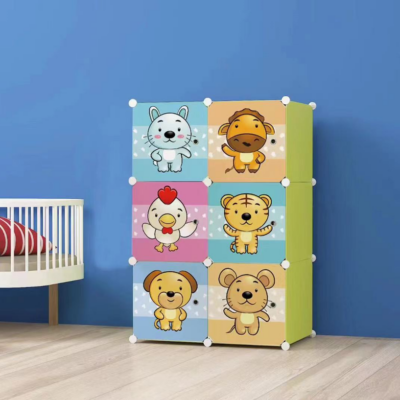 Dulap modular pentru copii, alb, AT PERFORMANCE®, 6 rafturi, durabil, 74X37X110 cm, animalute - Mobilier camera copii - atMag.ro