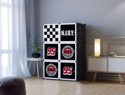 Dulap modular pentru copii, alb, AT PERFORMANCE®, 6 rafturi, durabil, 74X37X110 cm, negru - Mobilier camera copii - atMag.ro