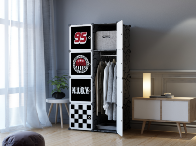 Dulap modular pentru copii, AT PERFORMANCE®, 8 rafturi, durabil, 76X37X147 cm, negru, diverese - Mobilier camera copii - atMag.ro