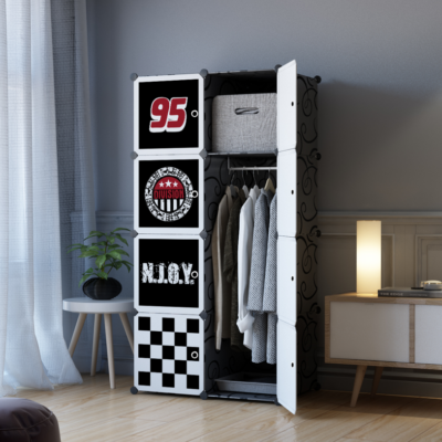 Dulap modular pentru copii, AT PERFORMANCE®, 8 rafturi, durabil, 76X37X147 cm, negru, diverese - Mobilier camera copii - atMag.ro