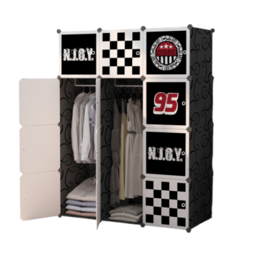 Dulap modular pentru copii, negru, AT PERFORMANCE®, 12 rafturi, durabil, 110X37X147 cm, diverse - Mobilier camera copii - atMag.ro