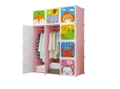 Dulap modular pentru copii, roz, AT PERFORMANCE®, 12 rafturi, durabil, 76X37X147 cm, animalute zoo - Mobilier camera copii - atMag.ro