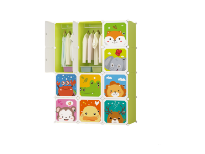 Dulap modular pentru copii, verde, AT PERFORMANCE®, 12 rafturi, durabil, 76X37X147 cm, animalute zoo - Mobilier camera copii - atMag.ro