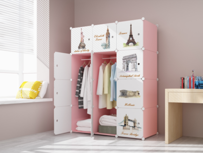 Dulap modular pentru copii, roz, AT PERFORMANCE®, 12 rafturi, durabil, 110X37X147 cm, monumente - Mobilier camera copii - atMag.ro