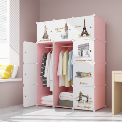 Dulap modular pentru copii, roz, AT PERFORMANCE®, 12 rafturi, durabil, 110X37X147 cm, monumente - Mobilier camera copii - atMag.ro