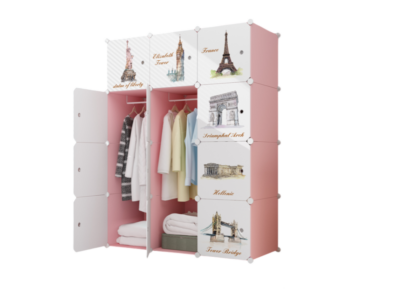 Dulap modular pentru copii, roz, AT PERFORMANCE®, 12 rafturi, durabil, 110X37X147 cm, monumente - Mobilier camera copii - atMag.ro