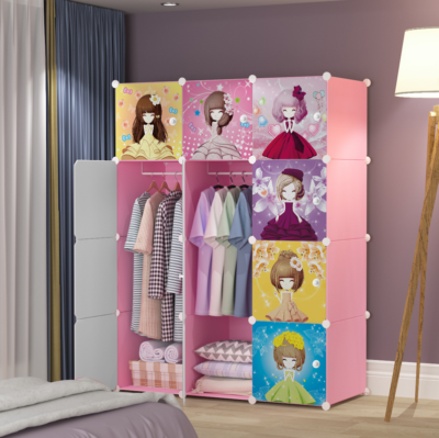 Dulap modular pentru copii, roz, AT PERFORMANCE®, 12 rafturi, durabil, 110X37X147 cm, printese nou - Mobilier camera copii - atMag.ro