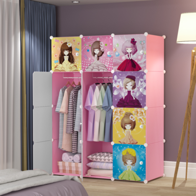 Dulap modular pentru copii, roz, AT PERFORMANCE®, 12 rafturi, durabil, 110X37X147 cm, printese nou - Mobilier camera copii - atMag.ro