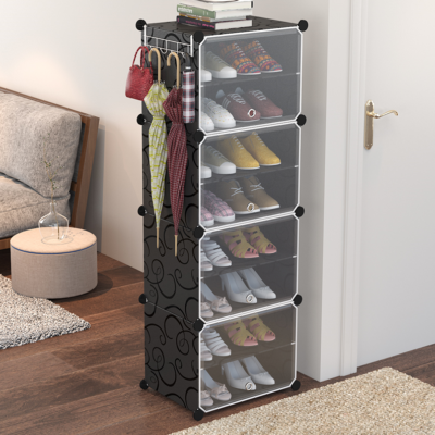 Dulap modular pentru copii, AT PERFORMANCE®, 8 rafturi, durabil, 44X32X126 cm, negru - Mobilier camera copii - atMag.ro