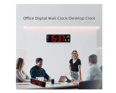 Ceas digital de perete, AT PERFORMANCE®, afisaj rosu, data si temperatura, negru - Ceasuri decorative - atMag.ro