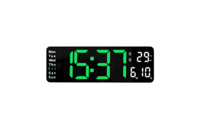 Ceas digital de perete, AT PERFORMANCE®, afisaj verde, data si temperatura, negru - Ceasuri decorative - atMag.ro