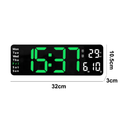 Ceas digital de perete, AT PERFORMANCE®, afisaj verde, data si temperatura, negru - Ceasuri decorative - atMag.ro