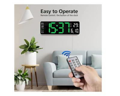 Ceas digital de perete, AT PERFORMANCE®, afisaj verde, data si temperatura, negru - Ceasuri decorative - atMag.ro