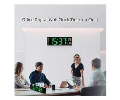 Ceas digital de perete, AT PERFORMANCE®, afisaj verde, data si temperatura, negru - Ceasuri decorative - atMag.ro