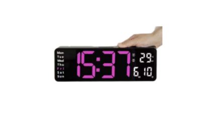 Ceas digital de perete, AT PERFORMANCE®, afisaj mov, data si temperatura, negru - Ceasuri decorative - atMag.ro