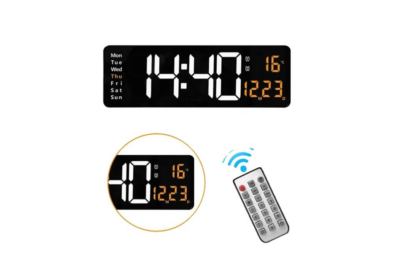 Ceas digital de perete, AT PERFORMANCE®, afisaj alb, data si temperatura, negru - BlackFriday - atMag.ro