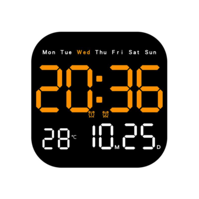 Ceas de perete digital cu telecomandă, AT PERFORMANCE®, data cronometrare, numărătoare inversă, conectare, utilizare ceas de masă, 2 alarme, ceas deşteptător cu LED DST cu reglare automată, portocaliu - Ceasuri decorative - atMag.ro