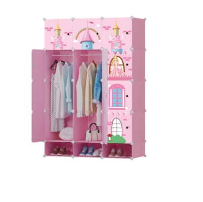 Dulap modular pentru copii, roz, AT PERFORMANCE®, 15 rafturi, durabil, 110X47X163 cm, castel printese - Mobilier camera copii - atMag.ro