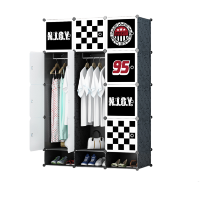 Dulap modular pentru copii, negru, AT PERFORMANCE®, 15 rafturi, durabil, 110X47X163 cm, diverse - Mobilier camera copii - atMag.ro