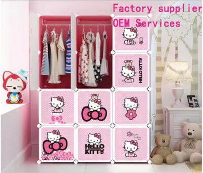 Dulap modular pentru copii, roz, AT PERFORMANCE®, 12 rafturi, durabil, 110X37X147 cm, Hello Kitty - Mobilier camera copii - atMag.ro