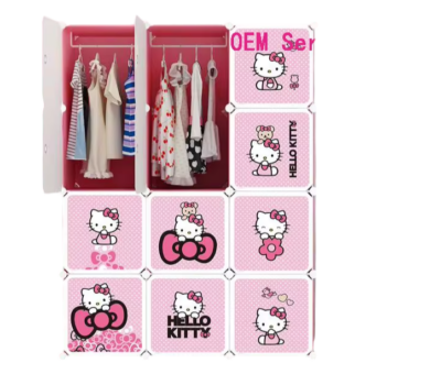 Dulap modular pentru copii, roz, AT PERFORMANCE®, 12 rafturi, durabil, 110X37X147 cm, Hello Kitty - Mobilier camera copii - atMag.ro