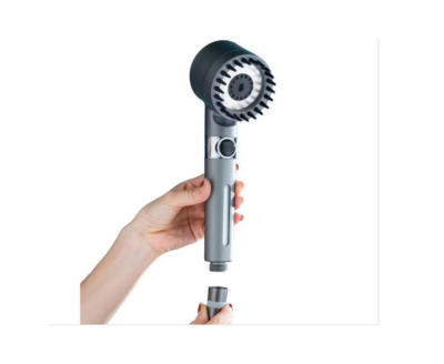Cap de dus, At Performance, cu Perie de Masaj, Perie Silicon, 3 Moduri de Presiune Apa, Filtru Purificare Apa Inclus, Forma Ergonomica, Gri Metalic - Coloane de dus si seturi de dus - atMag.ro