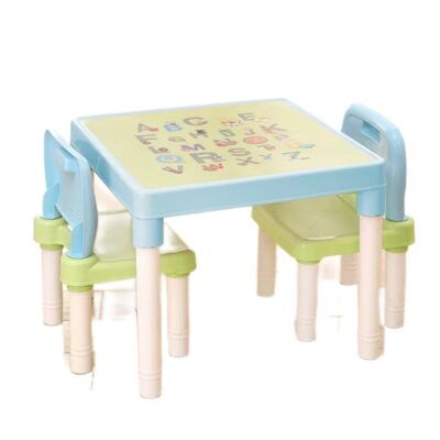 Set masa si 2 scaune pentru copii AT PERFORMANCE®, pentru diverse activitati, plastic, 51,5 x 51,5 x 44 cm, albastru si verde. - Camera copilului - atMag.ro