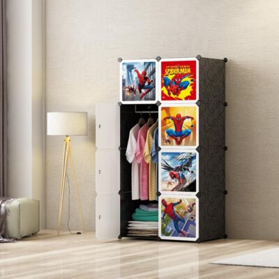 Dulap modular SPIDERMAN pentru copii, Negru, AT PERFORMANCE®, 6 rafturi, durabil, 74X37X110 cm - Mobilier camera copii - atMag.ro