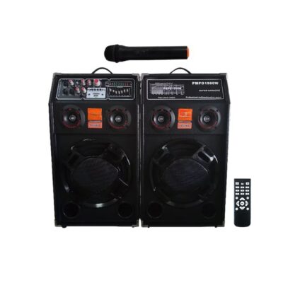 Set 2 Boxe, At Performance, Profesionale Active Smart Bass 284, 600W, Functie Bluetooth, SD Card, USB, Jocuri de lumini, Amplificator si Egalizator, Microfon Wireless + Telecomanda - Amplificatoare - atMag.ro