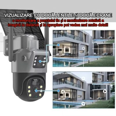 Camera de supraveghere dubla WIFI, AT PERFORMANCE®, 5MP, exterior, Ultra HD, 8X zoom, rotire, leduri lumina, comunicare bidirectionala, alarma, senzor miscare, Negru - Camere de supraveghere si accesorii - atMag.ro