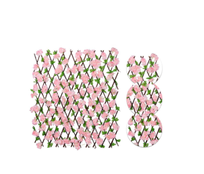 Gard paravan viu cu frunze si flori artificiale, AT PERFORMANCE, extensibil, 100x200 cm, roz - garduri si accesorii - atMag.ro