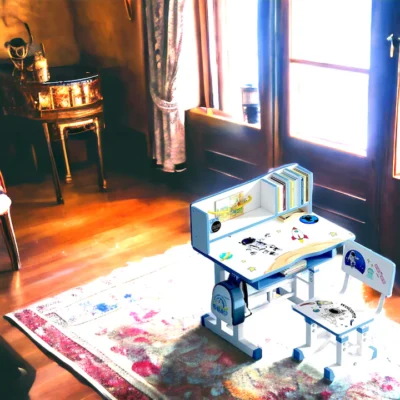 Set birou  AT PERFORMANCE®, multifunctionabil, reglabil, pentru copii prescolari si scaun ergonomic, desen copil astronaut, dimensiune 75x45 cm - Camera copilului - atMag.ro