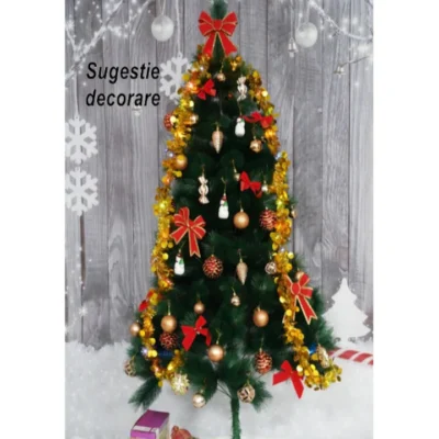 Brad artificial de Craciun AT PERFORMANCE®, tip pin, clasic, pentru interior/exterior, inaltime 210 cm, verde, suport metalic inclus. - Brazi artificiali de Craciun - atMag.ro