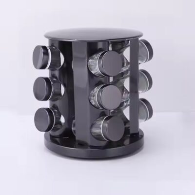 Set 12 recipiente pentru condimente, cu suport, AT PERFORMANCE®, negru - Organizare si depozitare - atMag.ro