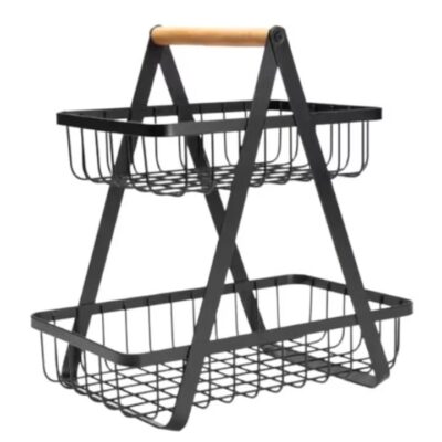Cos de fructe, AT PERFORMANCE® decorativ, Metal, 2 etaje, Negru - Bucatarie si Servire - atMag.ro