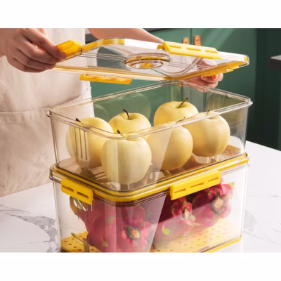 Cutie de depozitare, AT PERFORMANCE®, pentru frigider cu timer manual, transparenta si usor de curatat, premium, 15.3 X 22.5 X 32.5, culoare galben. - Bucatarie si Servire - atMag.ro