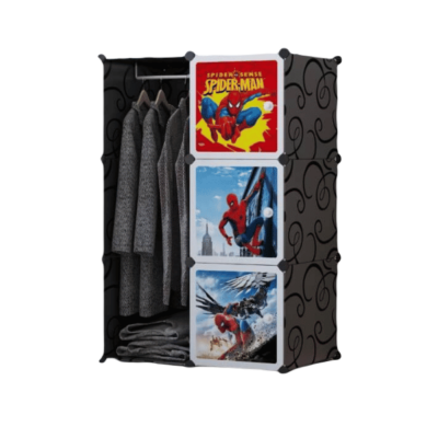 Dulap modular SPIDERMAN pentru copii, Negru, AT PERFORMANCE®, 6 rafturi, durabil, 74X37X110 cm - Mobilier camera copii - atMag.ro