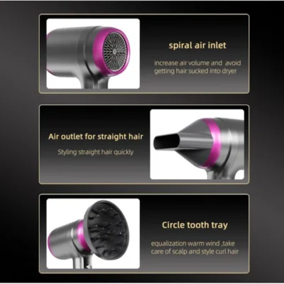 Uscator de par Original At Performance, cu Led, 2 trepte de Viteza, 2 Capete, Ioni Negativi, Aer rece/ cald, 1250 W, Gri/Fucsia - Aparate & Accesorii ingrijire personala - atMag.ro