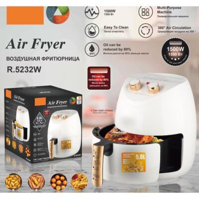 Friteuza electrica profesionala Air Fryer alb, AT PERFORMANCE®, Air Fryer 5.8L 1500W Manual, Multi-Purpose, 360 Air Circulation R.5232 - Gatit sanatos si eficient pentru intreaga familie. - Accesorii friteuze - atMag.ro