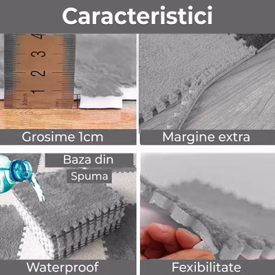 Mocheta Pufoasa, AT PERFORMANCE®, Tip Covor Puzzle, cu Spuma 30×30 cm, gri - Parchet si pardoseli - Placi autoadezive pardoseala - atMag.ro