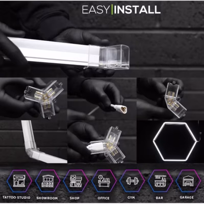 Aplica LED Hexagon HoneyComb, 14 Hexagoane, garaj atelier barbershop 4840x2430cm, 672W, 70000 lumeni, AT PERFORMANCE® - Auto - atMag.ro