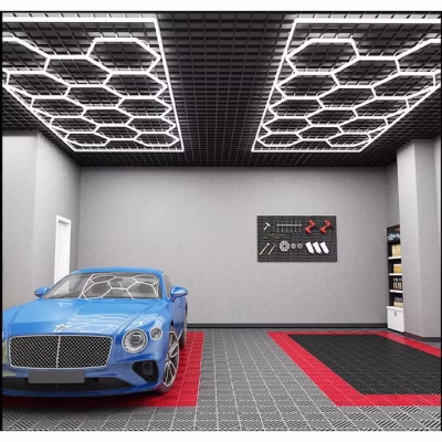 Aplica LED Hexagon HoneyComb, 14 Hexagoane, garaj atelier barbershop 4840x2430cm, 672W, 70000 lumeni, AT PERFORMANCE® - Auto - atMag.ro