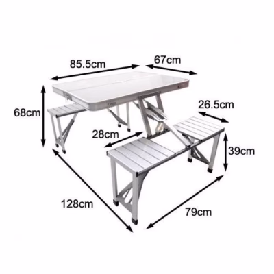 Masa de camping pliabila cu 4 scaune, Aluminiu, 85,5 x 10 x 33,5 cm, Argintiu - Accesorii camping si drumetii - atMag.ro
