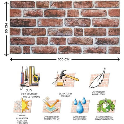 Set x5 Role Tapet 3D, autoadeziv/autocolant, AT PERFORMANCE®, spuma moale, design modern, pentru interior, usor de curatat, rezistent la apa, 68cmx2.8m, model Caramida maro - Tapet - atMag.ro