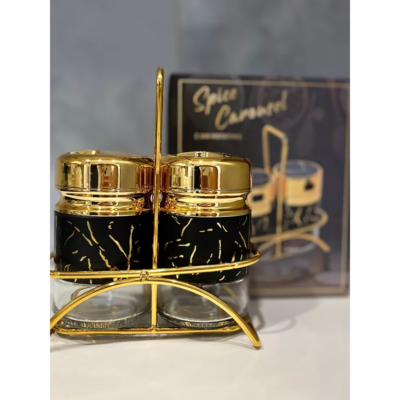 Set 2 solnite At Performance, pentru sare si piper, cu suport metalic, negru/auriu - Rasnite si dozatoare condimente - atMag.ro