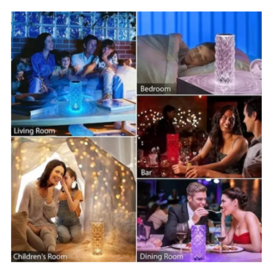 Lampa de masa At Performance, ambientala din Cristal LED, RGBW, control Touch, Telecomanda, Acumulator, 12 Ore de Utilizare, Incarcare USB-C - Veioze si lampi - atMag.ro