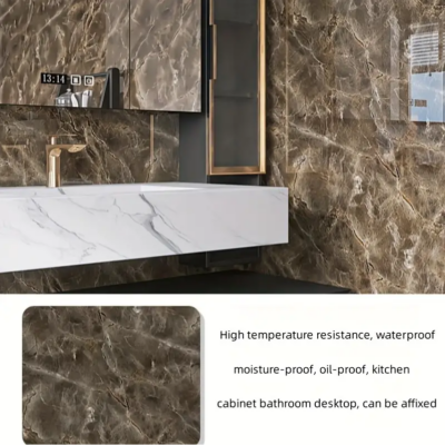 Rola tapet modern, imitatie de marmura At Performance rezistent, la apa, vinil, compact, autoadeziv, 60cmx 300 cm, maro inchis - Tapet - atMag.ro