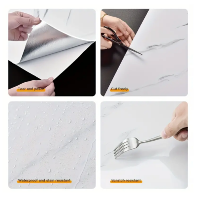 Set 10x Tapet Marmura, AT PERFORMANCE®, suprafata acoperire 1.8 mp, autoadeziv, waterproof, usor de montat, design modern, 30x60 cm, alb linii - Tapet - atMag.ro