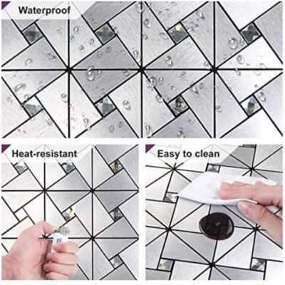 Set x5 Tapet Mozaic, At Performance, decor perete aluminiu si sticla 30*30cm culoare, argintiu - Tapet - atMag.ro