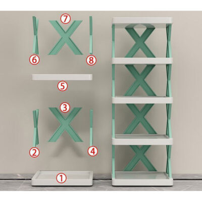Pantofar, AT PERFORMANCE®, cu 6 rafturi, modular, alb / VERDE - Organizatoare imbracaminte si incaltaminte - atMag.ro